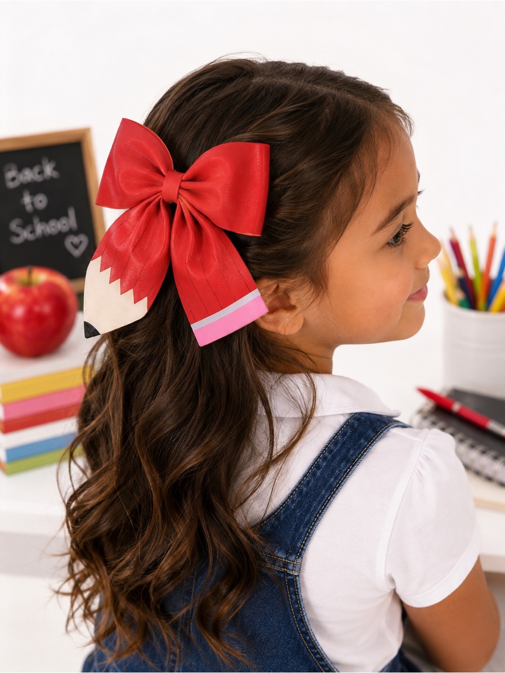 Girls Back to School Pencil Hair Bow Clip – Multiple Colors